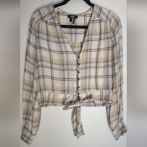 PAIGE Denim Button-Down Flannel Blouse With Tie (NWOT)